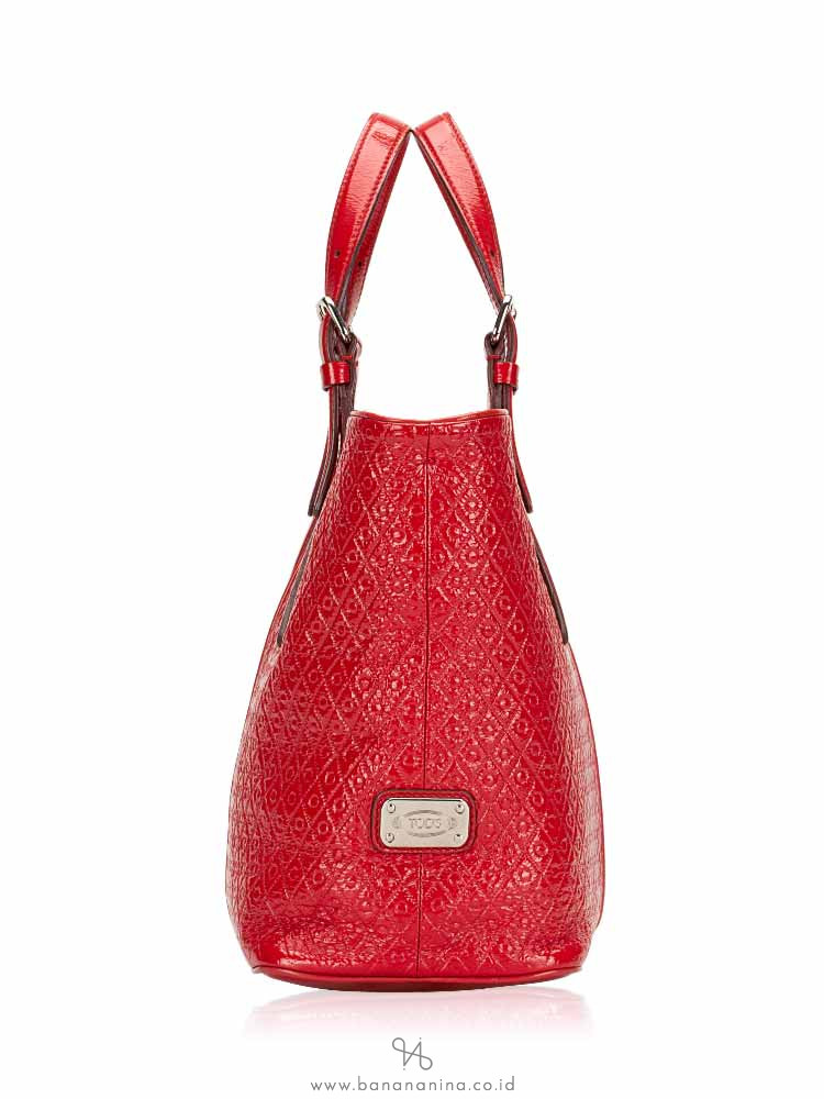 TOD'S Patent Embossed Leather Convertible Tote Burgundy