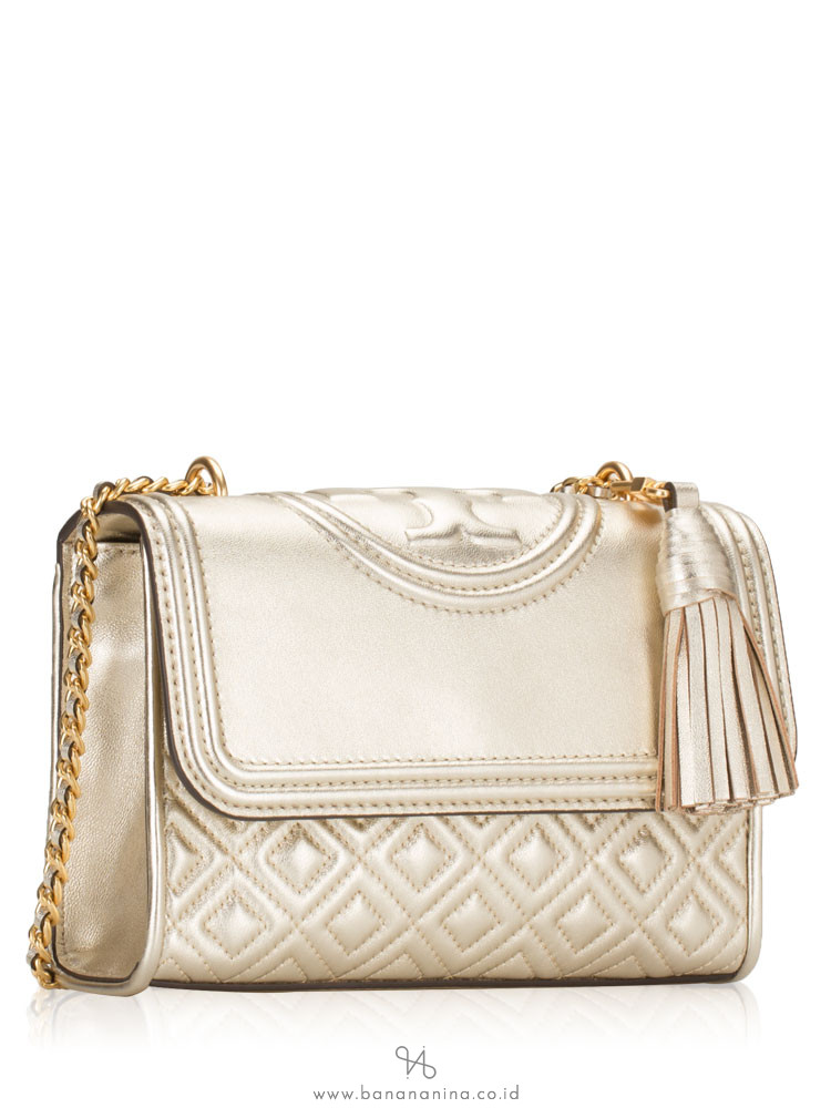 TORY BURCH Fleming Metallic Small Convertible Shoulder Bag Gold