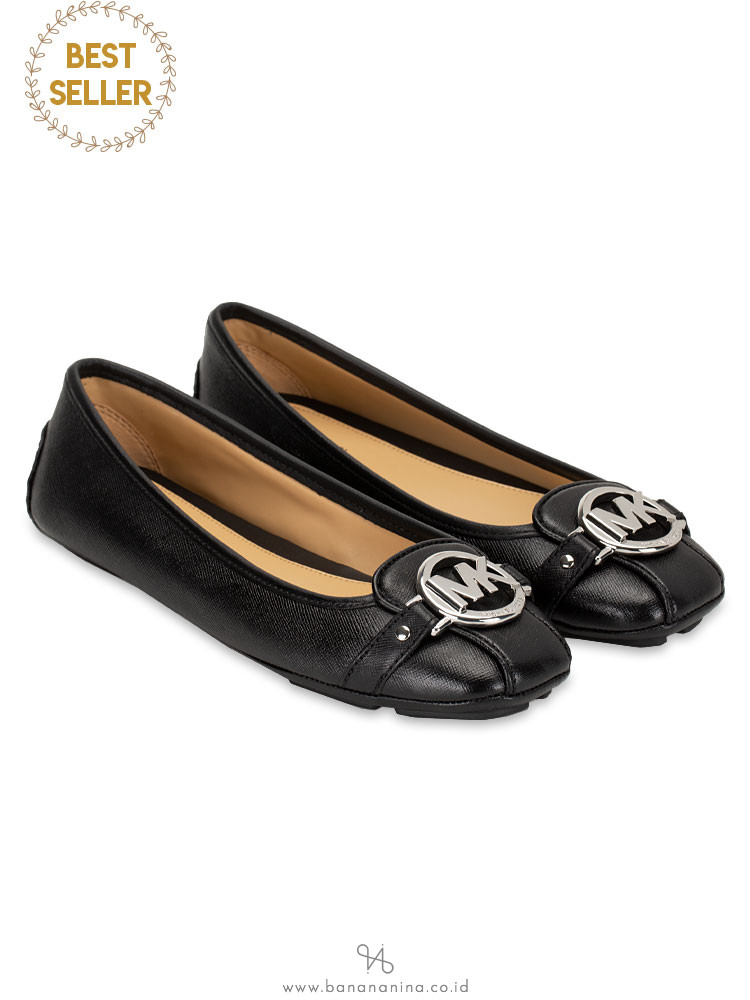 MICHAEL KORS Fulton Saffiano Flats Black Silver Sz 5