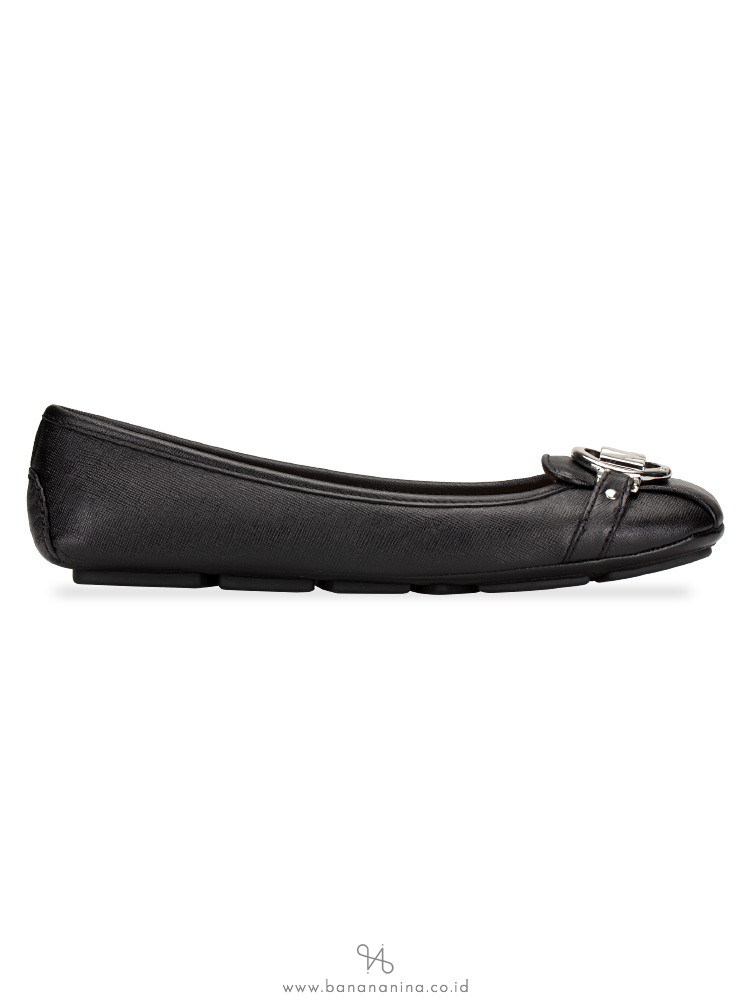 MICHAEL KORS Fulton Saffiano Flats Black Silver Sz 5