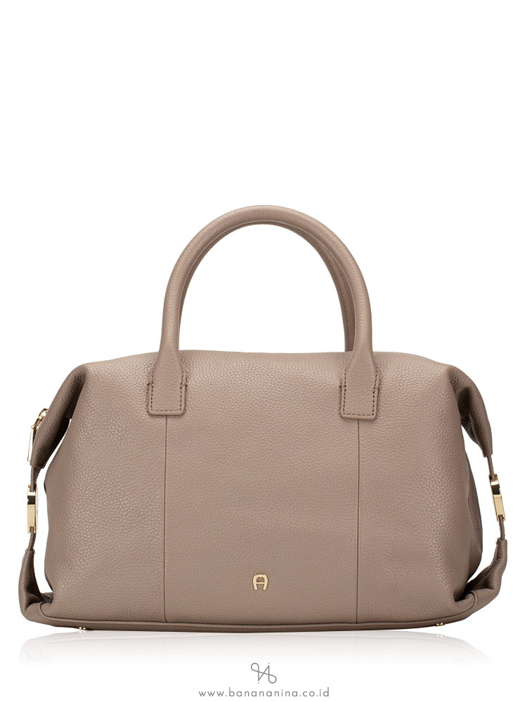 AIGNER Roma Leather Medium Satchel Taupe
