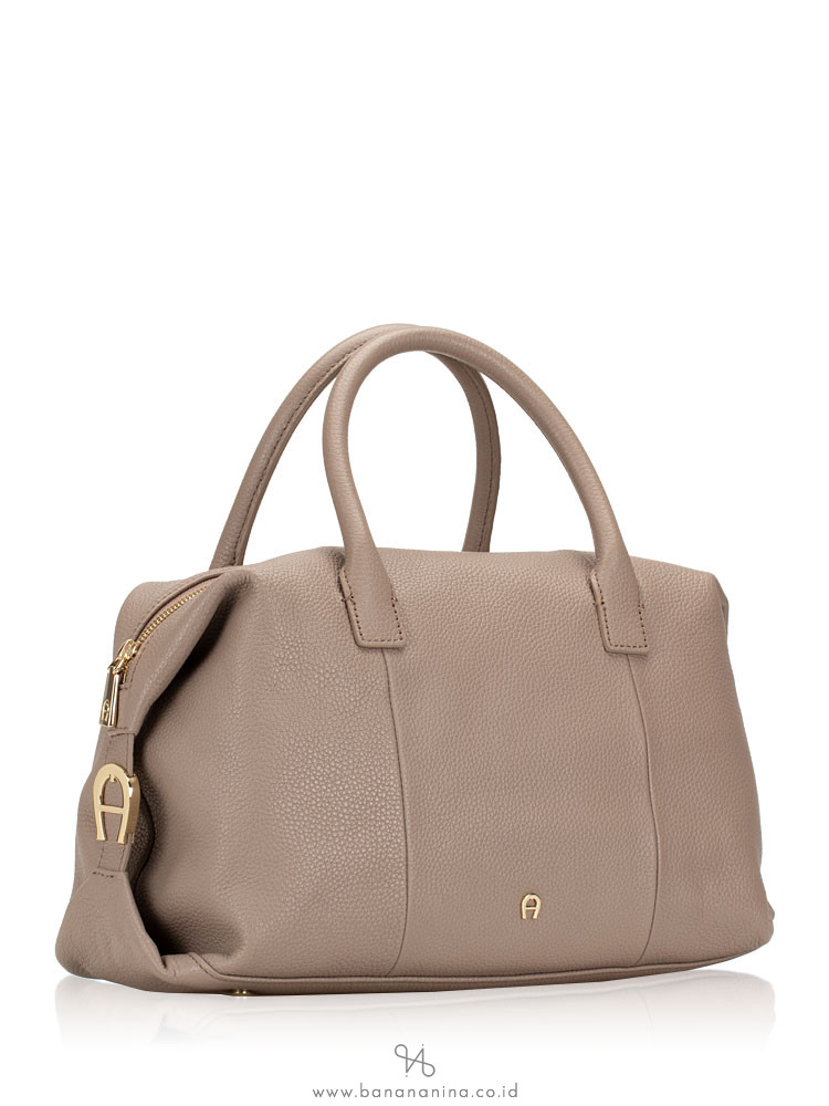 AIGNER Roma Leather Medium Satchel Taupe
