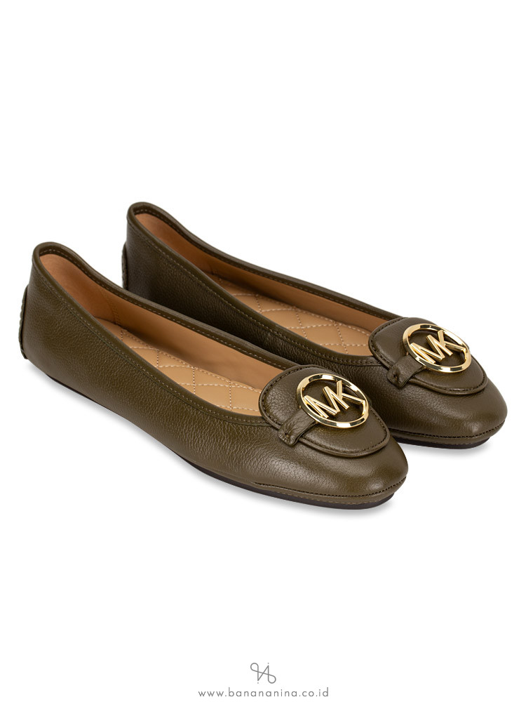 MICHAEL KORS Lillie Leather Flats Olive Sz 9