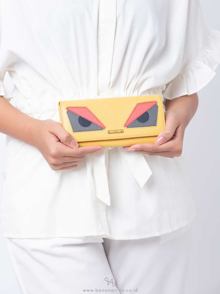 FENDI Vitello Elite Monster Continental Wallet Yellow