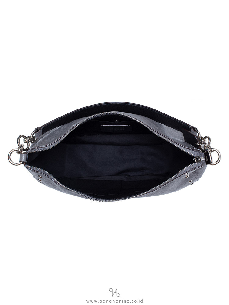 COACH 37810 Lacquer Rivets Pebbled Elle Hobo Heather Grey