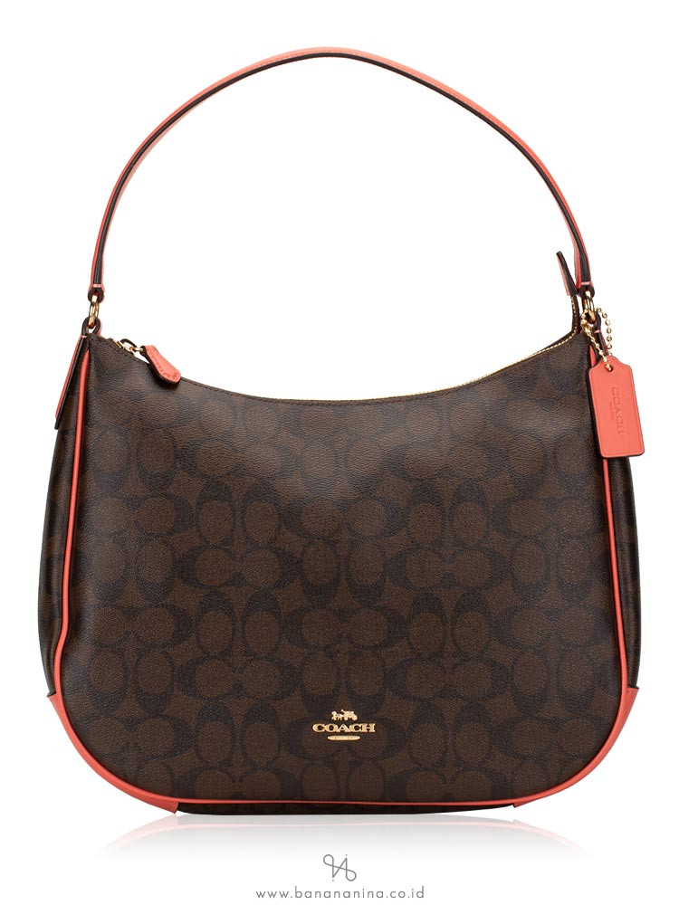 COACH 29209 Signature Zip Shoulder Bag Brown Coral