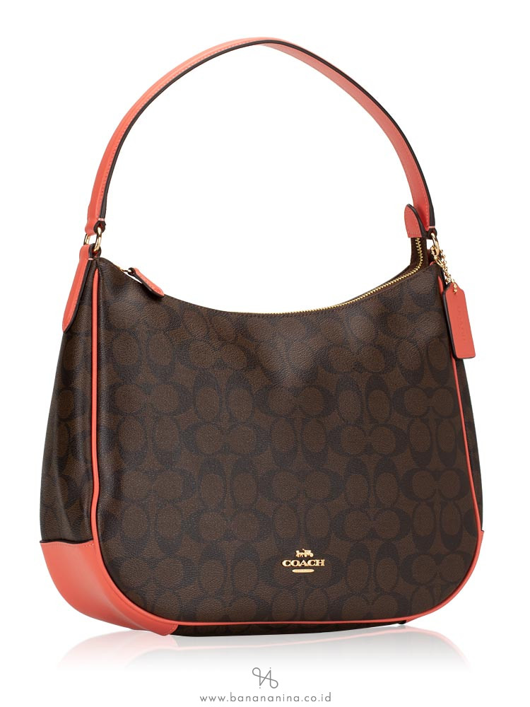 COACH 29209 Signature Zip Shoulder Bag Brown Coral