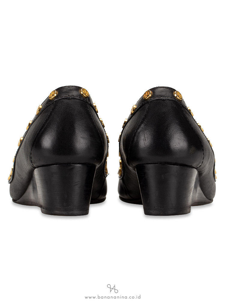 Tory Burch Orlando Studded Demi Wedge Black Sz 11