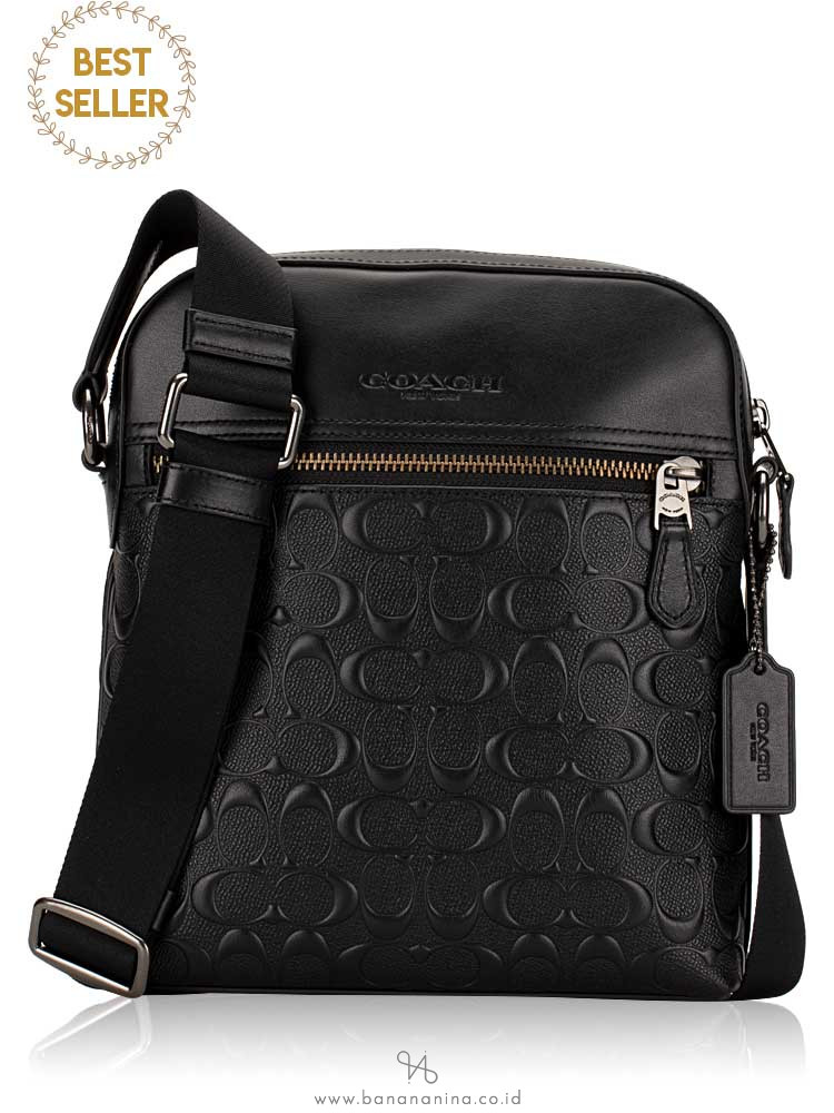 COACH Men 73338 Houston Embossed Leather Flight Bag Black