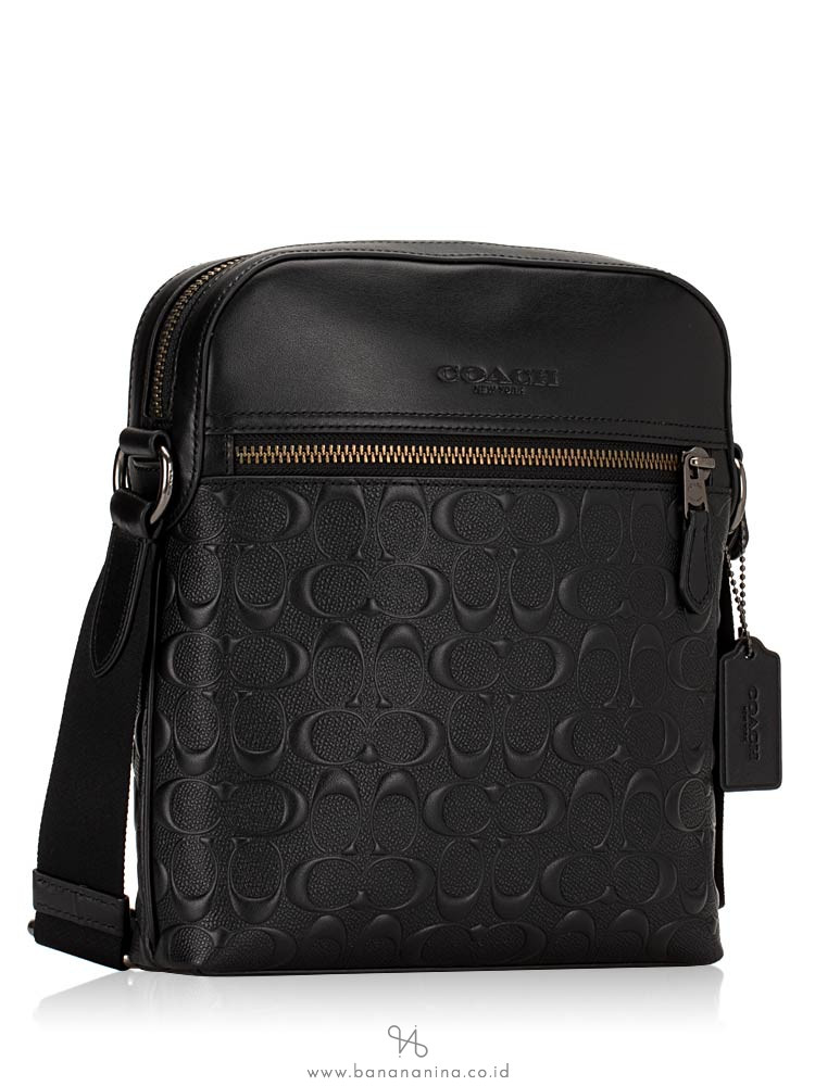 COACH Men 73338 Houston Embossed Leather Flight Bag Black