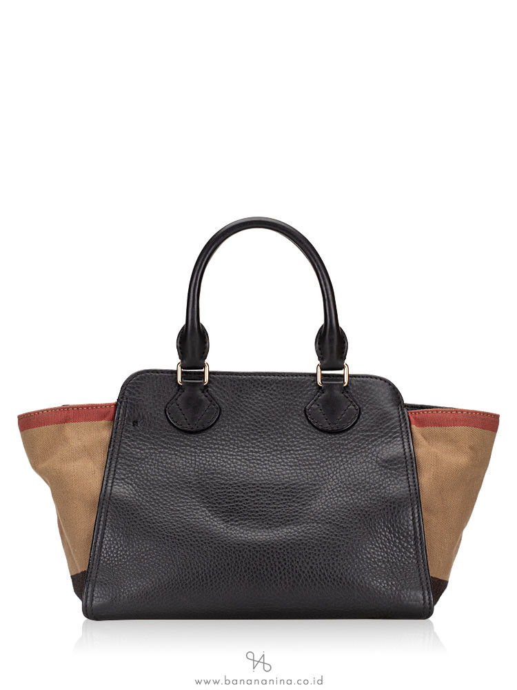 BURBERRY Check Medium Harcourt Satchel Black