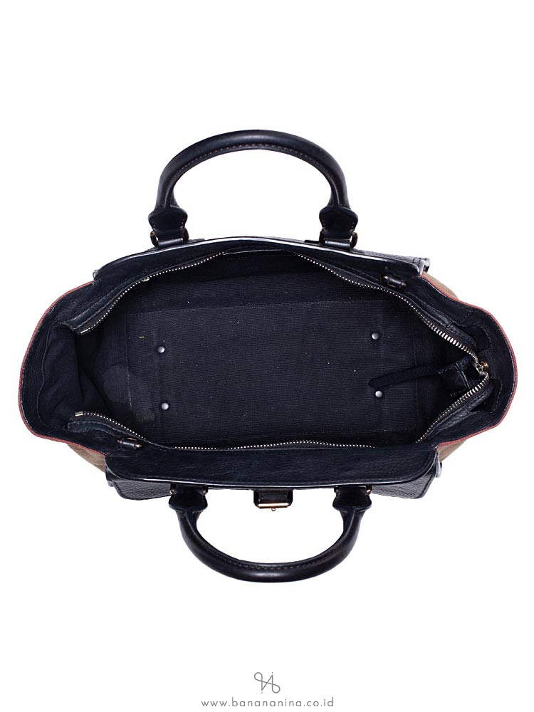 BURBERRY Check Medium Harcourt Satchel Black