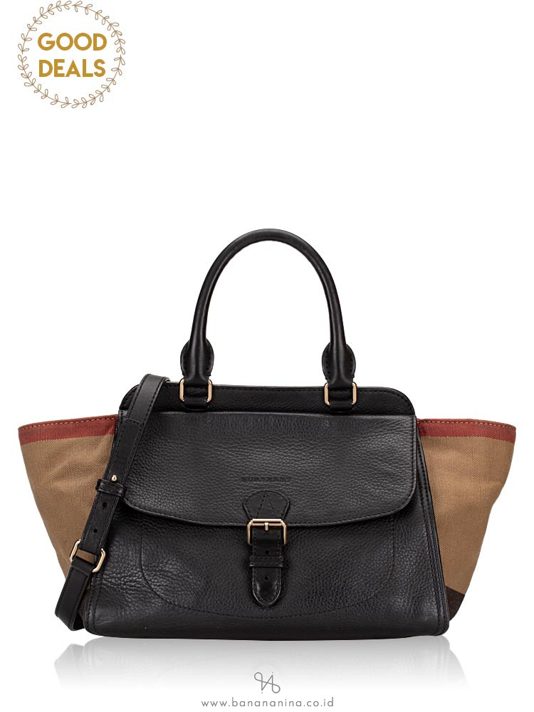 BURBERRY Check Medium Harcourt Satchel Black