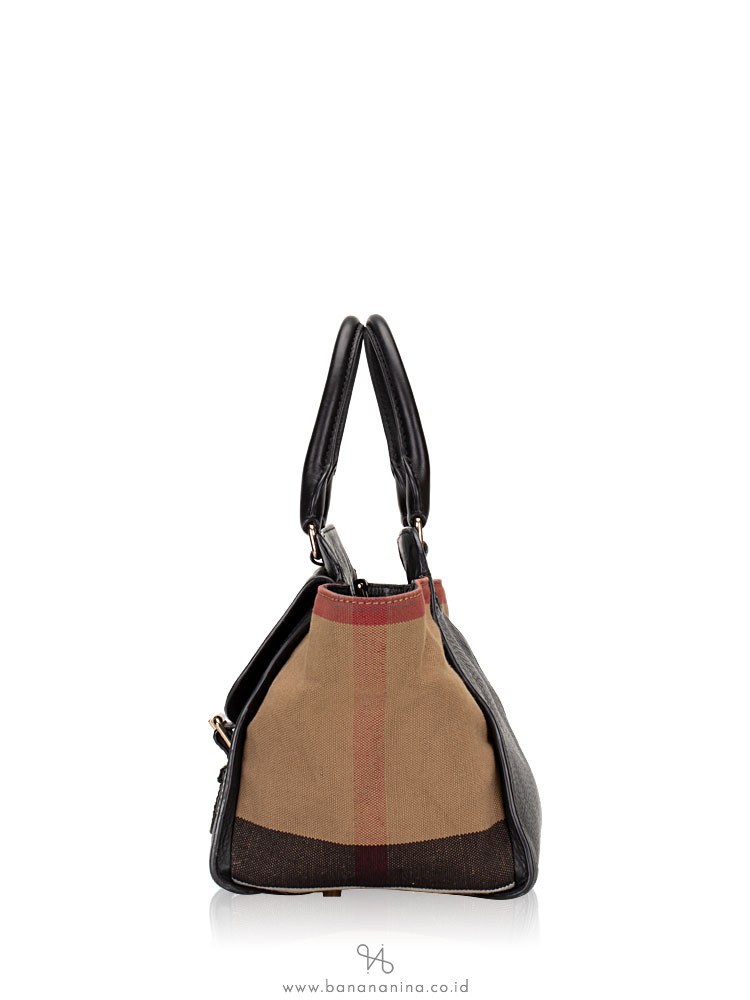 BURBERRY Check Medium Harcourt Satchel Black