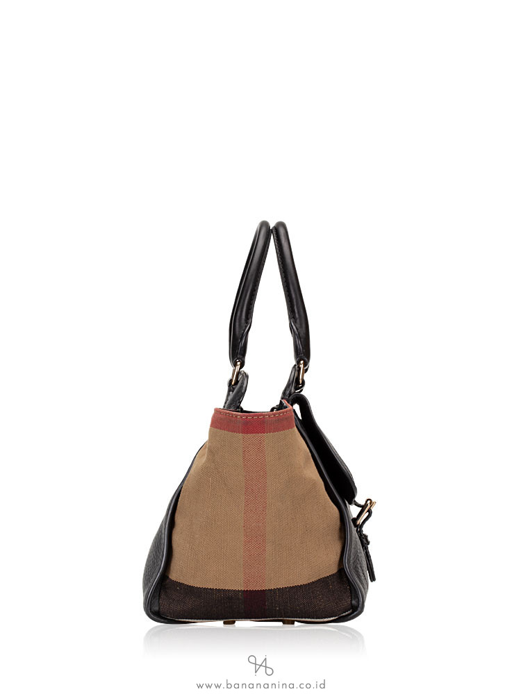 BURBERRY Check Medium Harcourt Satchel Black