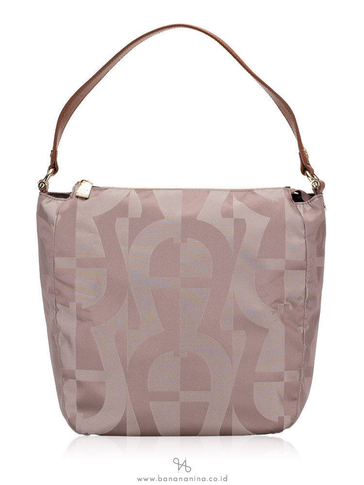AIGNER Signature Print Nylon Shoulder Bag Grey
