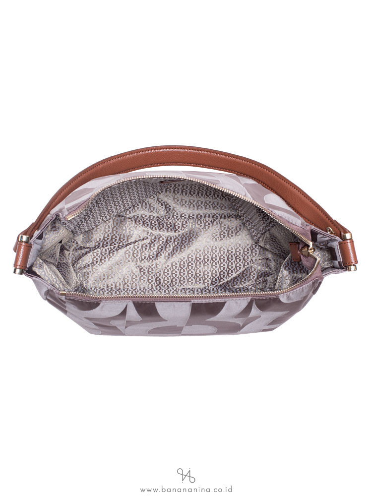 AIGNER Signature Print Nylon Shoulder Bag Grey