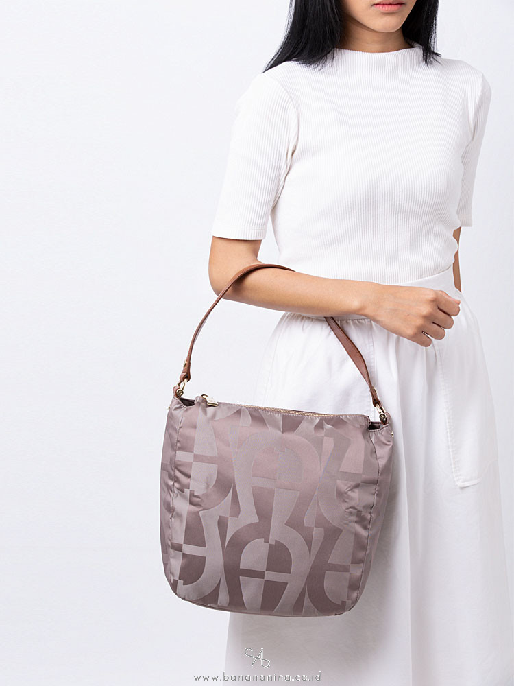 AIGNER Signature Print Nylon Shoulder Bag Grey