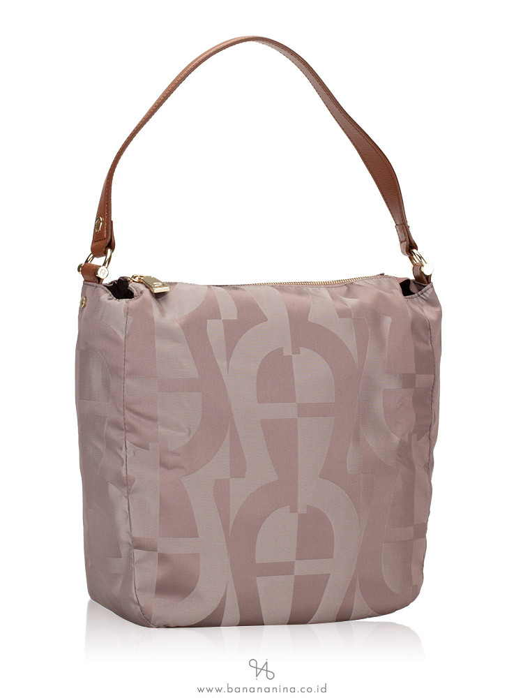 AIGNER Signature Print Nylon Shoulder Bag Grey