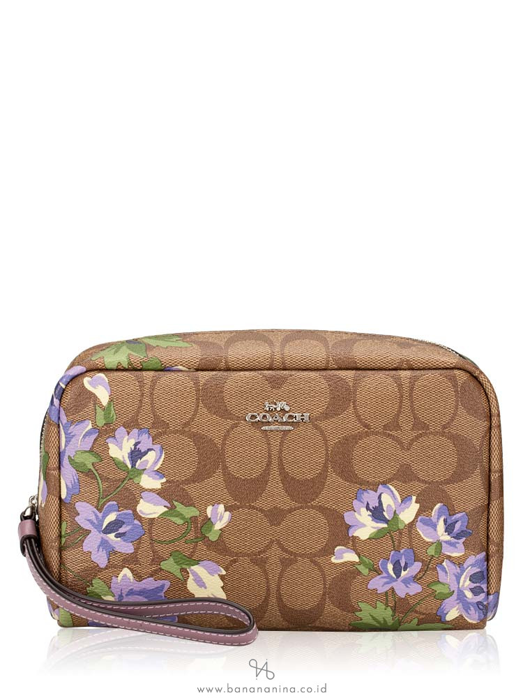 COACH 73365 Signature Lily Cosmetic Case 20 Khaki Purple Multi