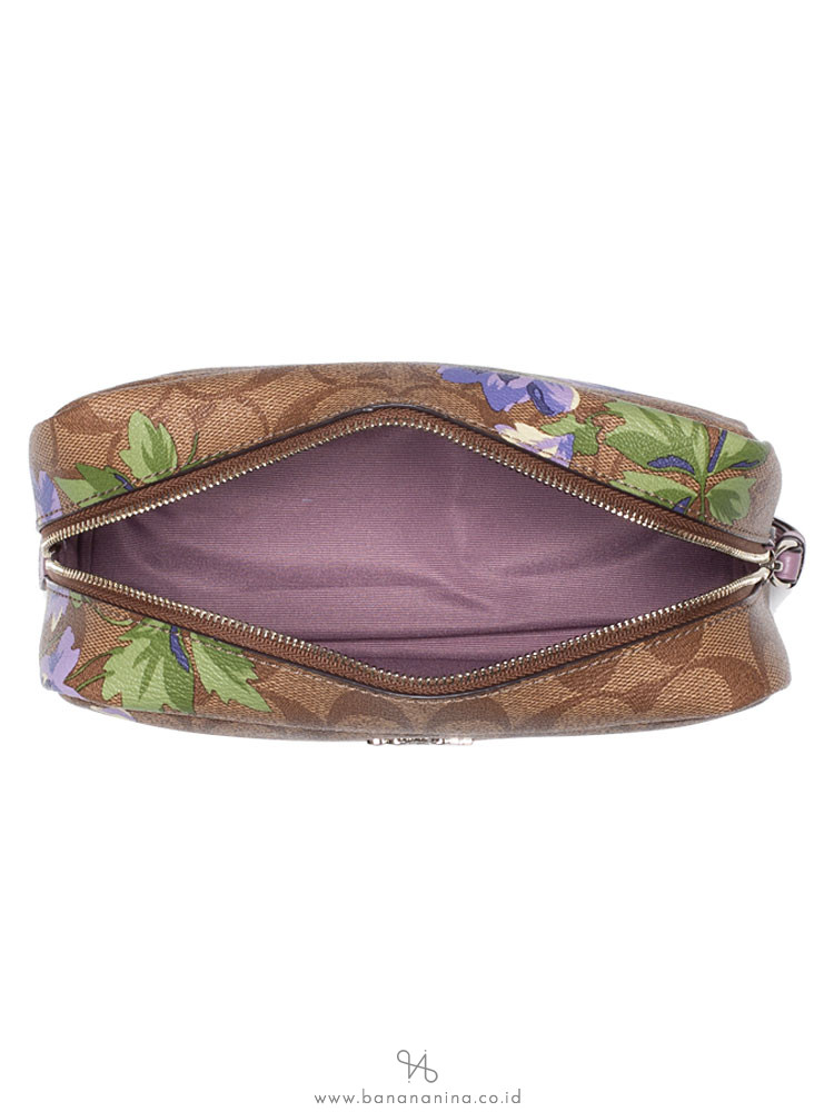 COACH 73365 Signature Lily Cosmetic Case 20 Khaki Purple Multi