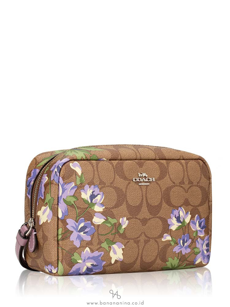 COACH 73365 Signature Lily Cosmetic Case 20 Khaki Purple Multi