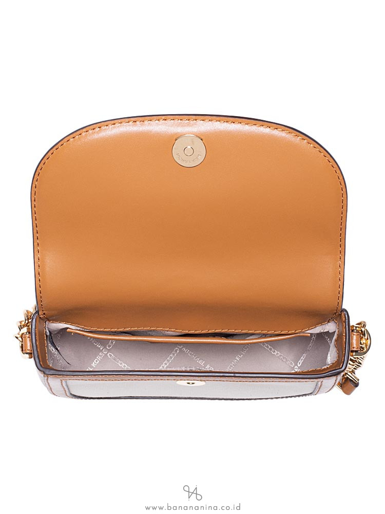 MICHAEL KORS Half Dome Canvas & Leather Crossbody Natural Acorn