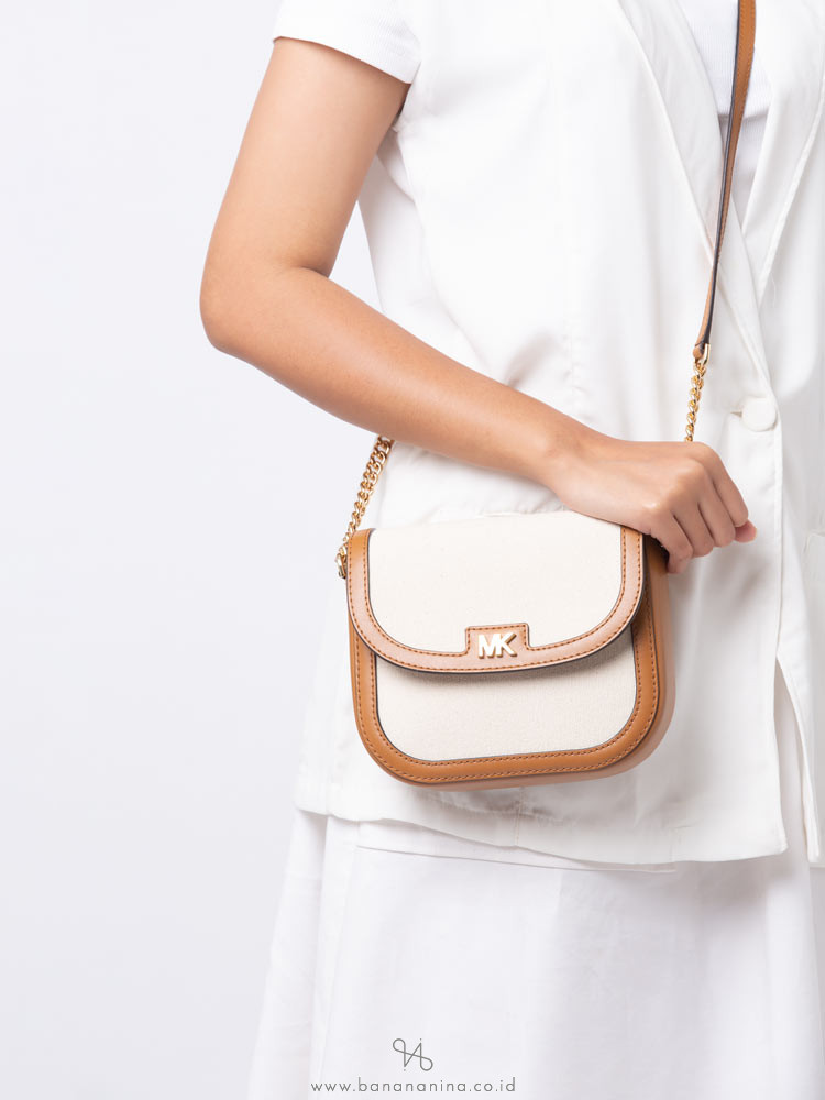 MICHAEL KORS Half Dome Canvas & Leather Crossbody Natural Acorn