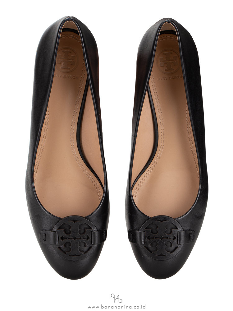TORY BURCH Miller Leather Wedges Black Sz 7.5