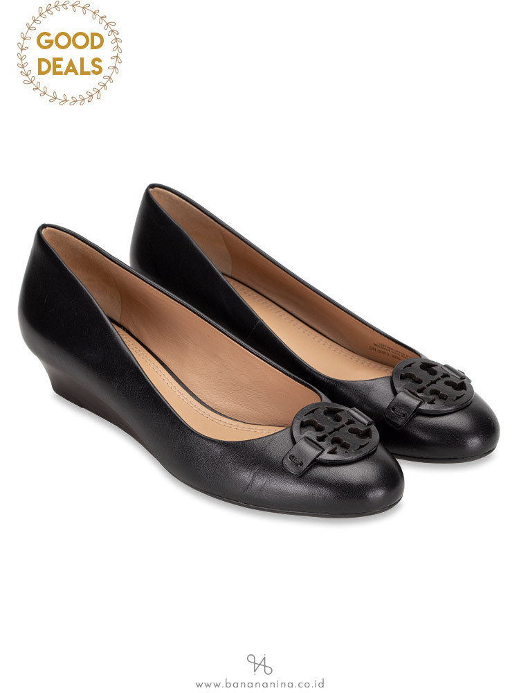 TORY BURCH Miller Leather Wedges Black Sz 7.5