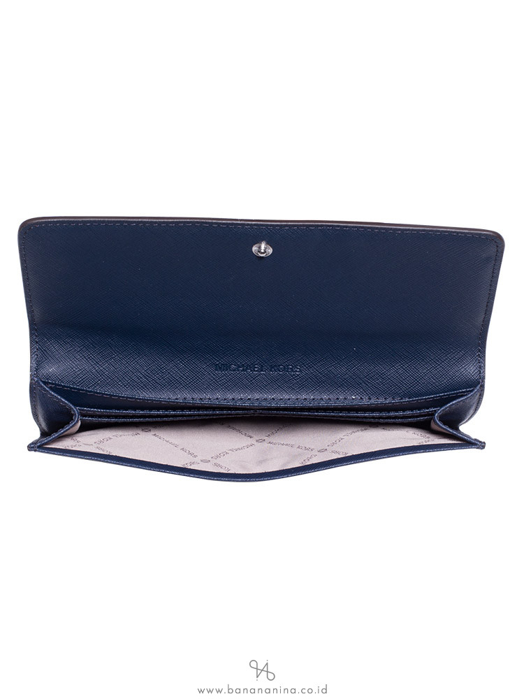 MICHAEL KORS Jet Set Stud Saffiano Flat Wallet Navy
