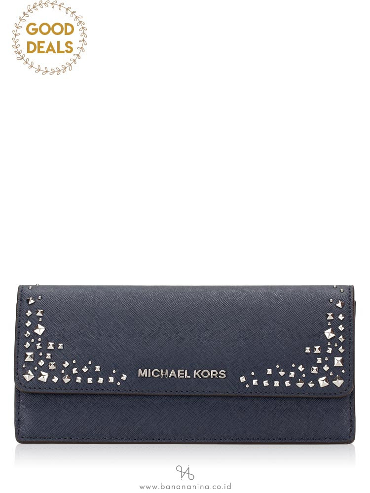 MICHAEL KORS Jet Set Stud Saffiano Flat Wallet Navy