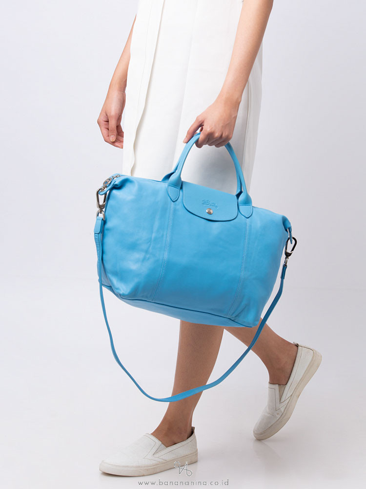 LONGCHAMP Le Pliage Cuir Medium SH Ice Blue