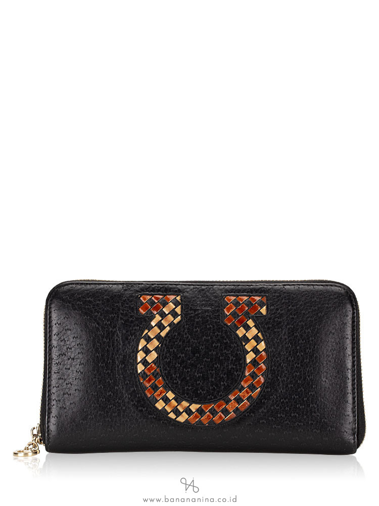 SALVATORE FERRAGAMO Gancini Leather Zip Wallet Black