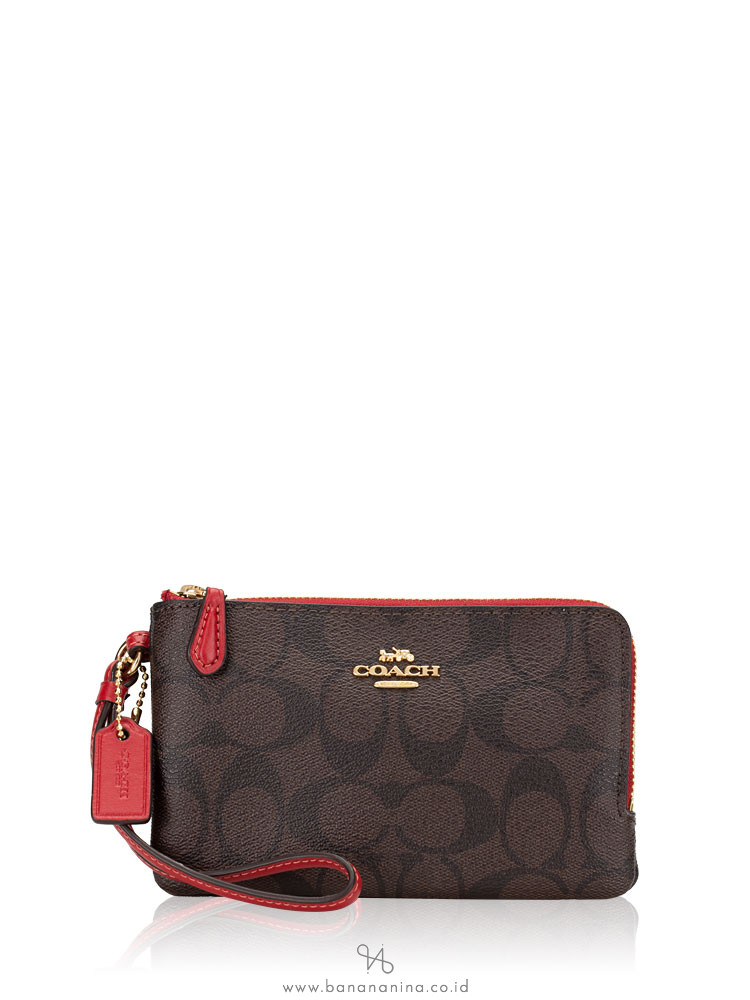 COACH 87591 Signature Double Zip Wristlet Brown Ruby