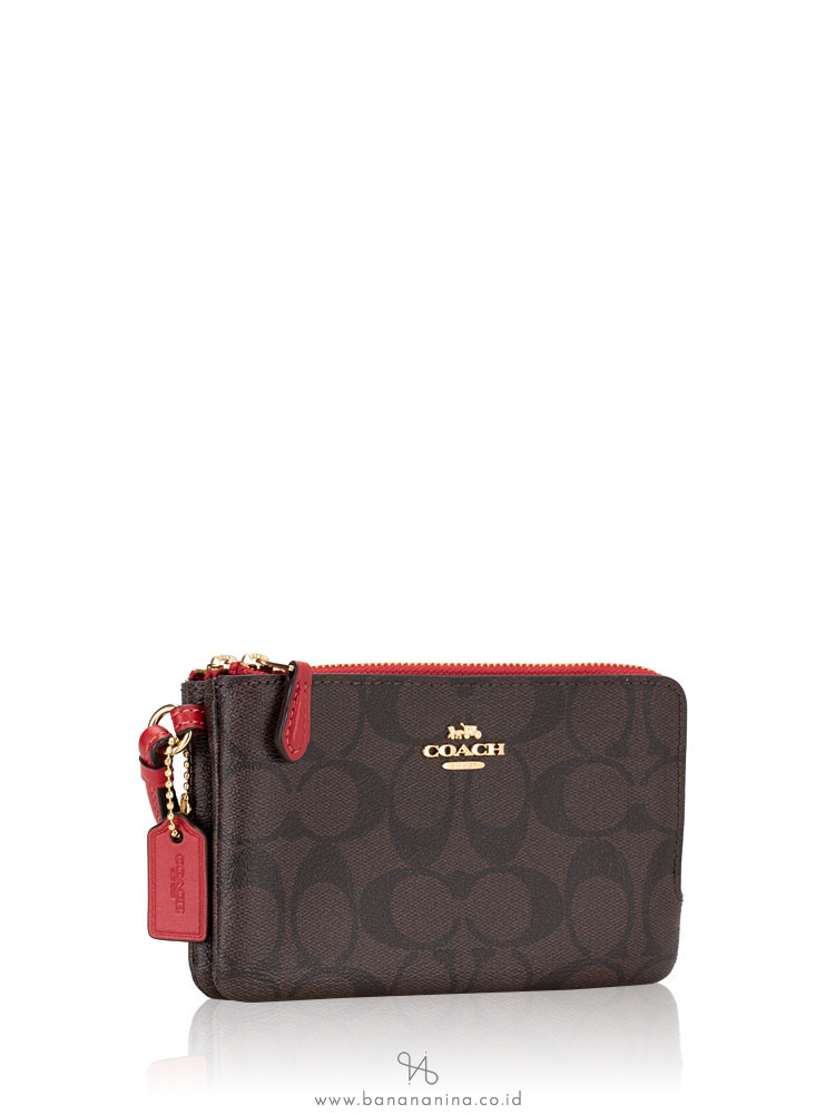 COACH 87591 Signature Double Zip Wristlet Brown Ruby