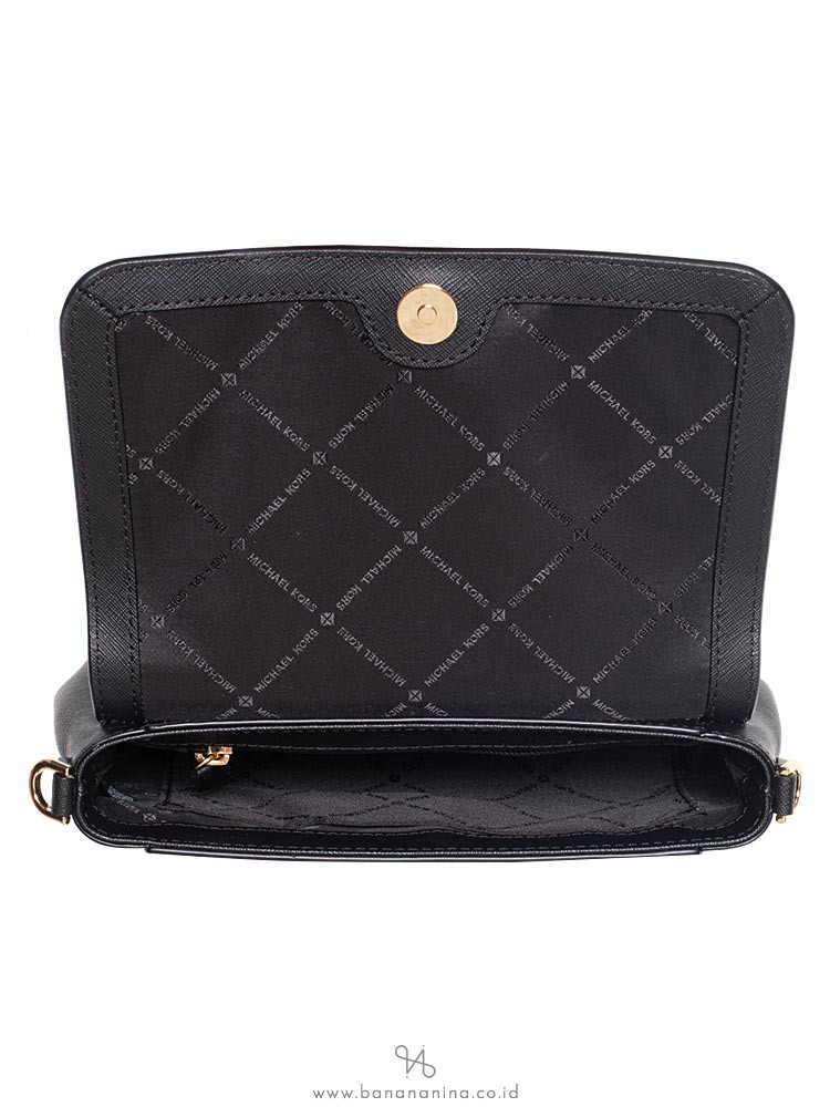 MICHAEL KORS Jet Set Medium Saffiano Pouchette Crossbody Black Gold