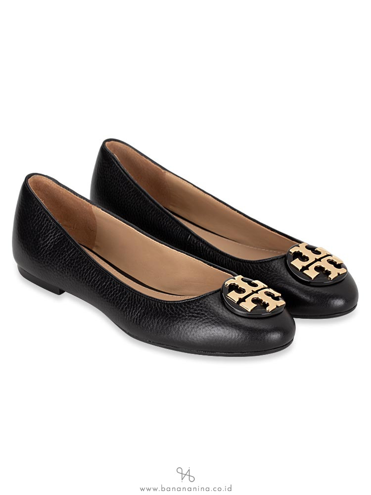 TORY BURCH Claire Tumbled Leather Flat Perfect Black Sz 7