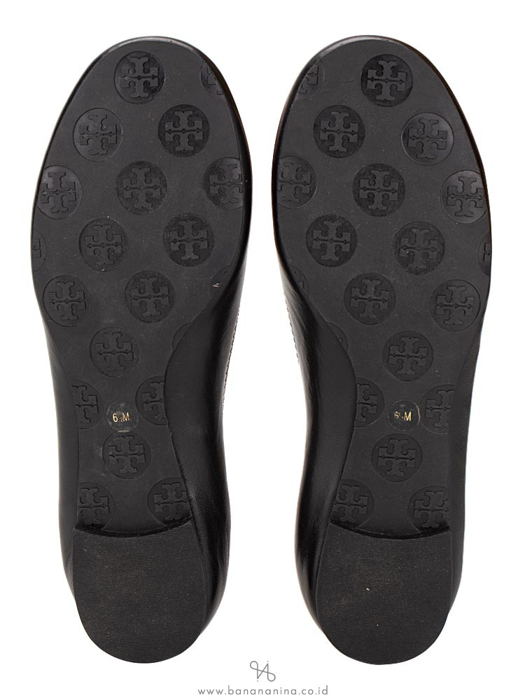 TORY BURCH Classic Reva Leather Ballet Flats Black Gold Sz 6.5