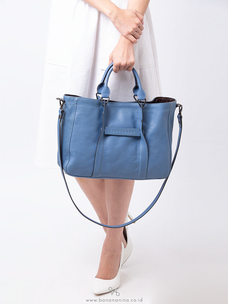 Longchamp 3d Medium Leather Satchel Blue Mist