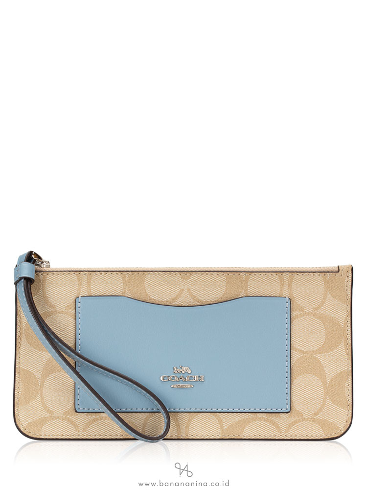 COACH 37565 Signature Large Wristlet Khaki Cornflower