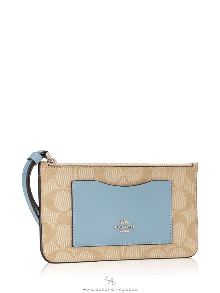 COACH 37565 Signature Large Wristlet Khaki Cornflower