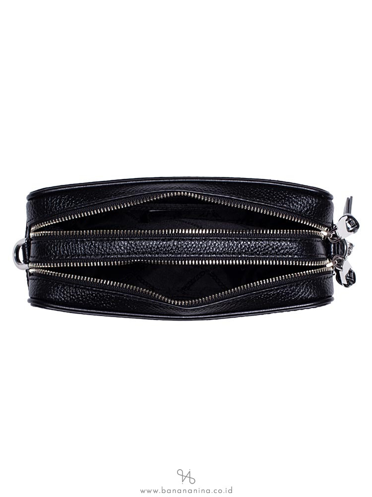 MICHAEL KORS Small Striped Leather Camera Bag Black Optic White