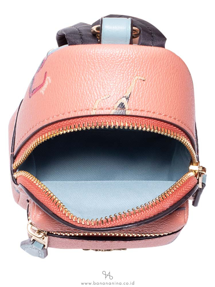 COACH 73476 Sunglasses Print Mini Backpack Coin Case Light Coral Multi
