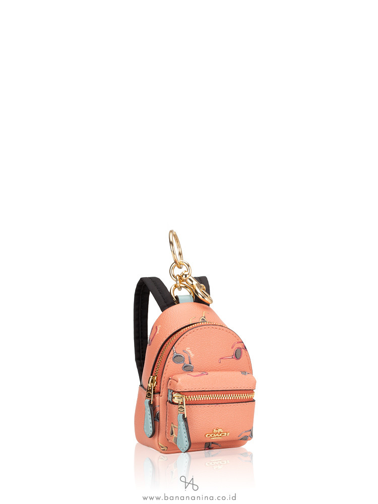 COACH 73476 Sunglasses Print Mini Backpack Coin Case Light Coral Multi
