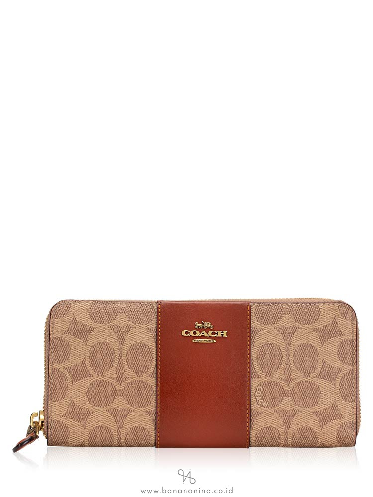 COACH 42074 Colorblock Coated Canvas Slim Wallet Tan Rust