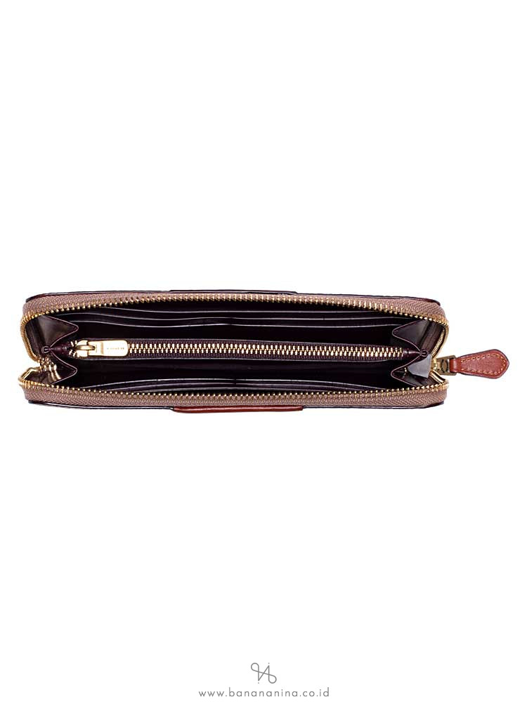 COACH 42074 Colorblock Coated Canvas Slim Wallet Tan Rust