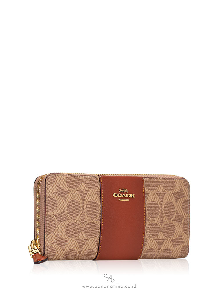 COACH 42074 Colorblock Coated Canvas Slim Wallet Tan Rust