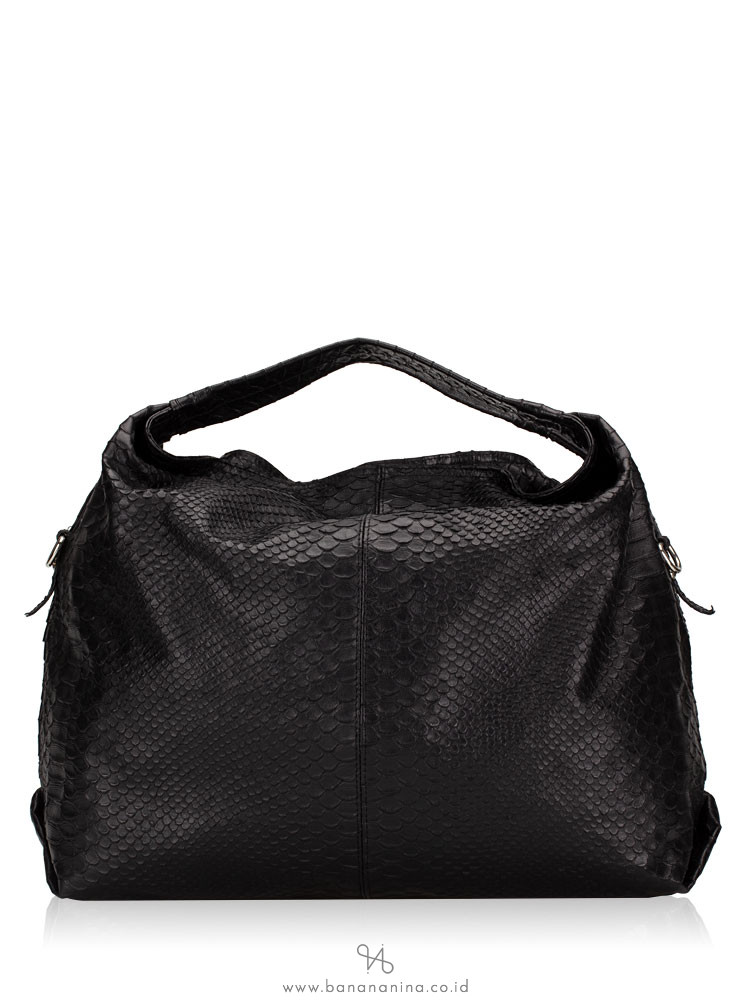 FURLA Elisabeth Snake Embossed Leather Hobo Bag Onyx