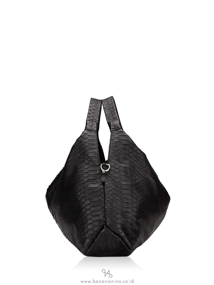 FURLA Elisabeth Snake Embossed Leather Hobo Bag Onyx